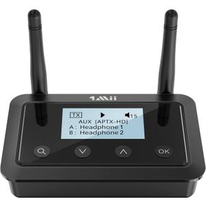 1Mii B03+ Bluetooth Transmitter Receiver for TV Home Stereo, Long Range Bluetooth 5.3 Adapter for TV Audio with Screen, aptX Low Latency & HD & AD, Optical RCA AUX 3.5mm Inputs/Outputs (Black)