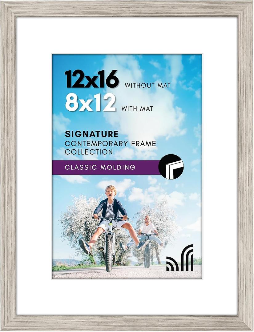 Americanflat 12x16 Picture Frame with Shatter-Resistant Glass - Use as 8x12 Frame with Mat or Display 12x16 Photo Without Mat - Signature Collection - Picture Frames for Wall Display - Driftwood