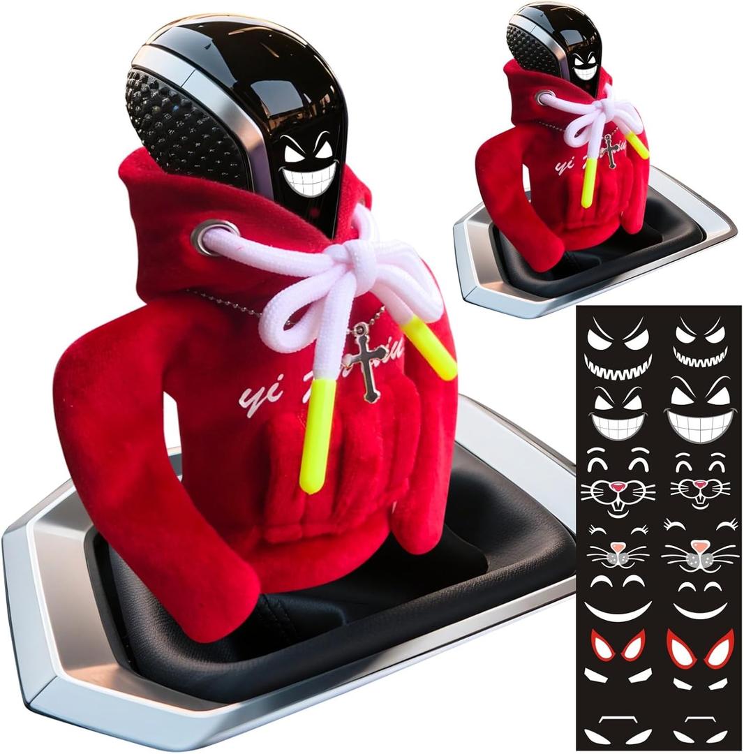 2 Pcs Gear Shift Hoodie, Car Gear Shift Cover Universal Shifter Knobs Hoodie, Cute Car Accessories for Women Interior Girl Car Accessories Interior, New Car Gifts (Red)