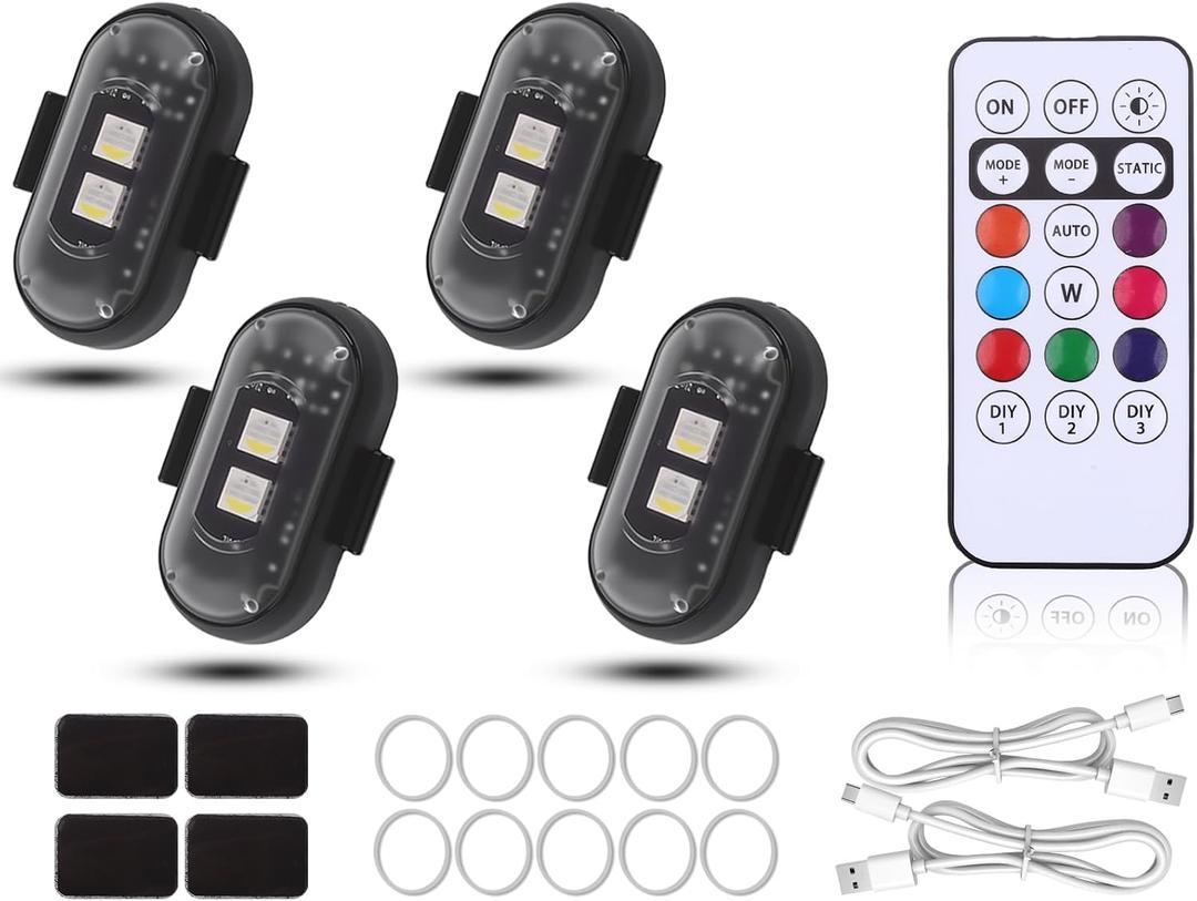 4pcs Wireless LED Strobe Lights with Remote Control, IP65 Waterproof Car LED Lights, 8 Colors 10 Modes Anti-Collision Emergency Warning Lights for Car Motorcycle Truck Boat RV