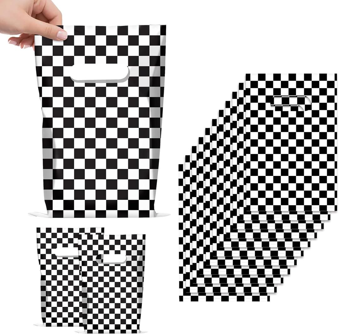 2 x 50 PCS Race Car Party Favors Bag Plastic Checkered Gift bags Racing in Speed Party Decorations Black and White Checkered Goodie Treat Snack Candy Bags for Race Car Theme Birthday Party Supplies