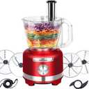 Homtone Food Processor 16 Cup, Vegetable Chopper Electric, Food Processors for Shredding, Slicing, Doughing and Chopping, 6 Blades 8 Functions for Home Use, 2 Speed & Pulse Speed, 600W, Red