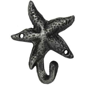 Antique Silver Cast Iron Starfish Hook- Nautical Wall Hook- Starfish Decoration
