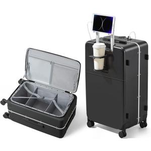 Hanke Luggage 28 Inch Large Suitcases with Wheels,Top Opening Checked Luggage Hard Case Travel Luggage with TSA Lock and Cup Holder,Jet Black (Checked-Large 28-Inch)