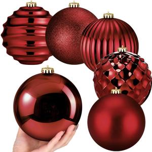 Syhood 6 Pcs 6 Inch Extra Large Christmas Balls Ornaments Oversized Christmas Tree Decoration Huge Plastic Shatterproof Hanging Balls for Xmas Holiday Party Supplies, 6 Styles (Burgundy)
