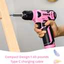 DEKOPRO 8V Cordless Drill, Drill Set with 3/8"Keyless Chuck, 42pcs Acessories, Built-in LED, Type-C Charge Cable, Pink Power Drills for Drilling and Tightening/Loosening Screws