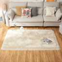 EasyJoy Ultra Soft Fluffy Shaggy Area Rug Faux Fur Rug Chair Cover Seat Pad Fuzzy Area Rug for Bedroom Floor Sofa Living Room (4 x 6 ft Rectangle, Beige)