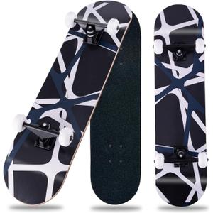 Skateboard,31 x 8 inch Complete Skateboards for Beginners,8 Layer Maple Concave Cruiser Trick Skate Board for Kids,Teens,Adults, Standard Skateboard