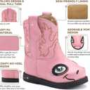 Rollda Baby Cowboy Boots Toddler Cowgirl Boots Infant Western Boots Round Toe (Pink)