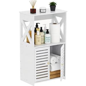 BYFU Bathroom Storage Cabinet, 3-Tier White Small Floor Cabinet Freestanding Organizer with Door and Shelf for Living Room Hallway Kitchen Small Space