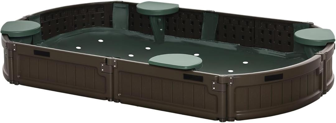 Outsunny Kids Outdoor Sandbox with Cover Garden Bed Sand Pit, Easy Assembly Children's Oval Sandbox for Backyard, Brown, 72" x 41.25" x 8.75"