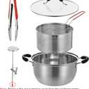 4 Pcs Deep Fryer Pot with Basket, 304 Stainless Steel Fryer Includes 6QT Pot for Frying, Steaming, Cooking, Food Clip, Thermometer and Frying Basket, Great for Home Kitchen Use (4Pcs)
