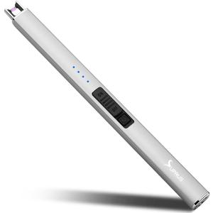 SUPRUS Electric Lighter Arc Windproof Flameless USB Rechargeable Lighter with Safety Lock for Candle BBQ Camping (Silver)