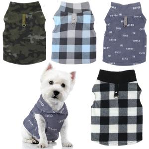 4 Pieces Winter Fabric Dog Sweater with Leash Ring Soft Fleece Vest Dog Clothes Plaid Camouflage Warm Puppy Jacket Pullover Clothes for  Cat Puppy Chihuahua(M)