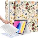 Wazzasoft for iPad 10th Generation Case with Keyboard - for iPad A16 Cases Pencil Holder 10.9 Inch Cover Women Girls Cute Girly Floral Flower Design Funda for Apple Tablet 10th/11th gen