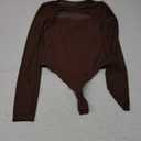 Avidlove Bodysuits for Women Round Neck Shapewear Bodysuit Long Sleeve Bodysuit Sexy Mesh Top Double Lined Cutout Shirt (Medium, Brown)