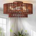 20" Wood Caged Ceiling Fans with Lights, Flush Mount Farmhouse Rustic Ceiling Fan with Light Remote Control, Low Profile with 6 Speeds for Bedroom,Nursery,Living Room, Brown