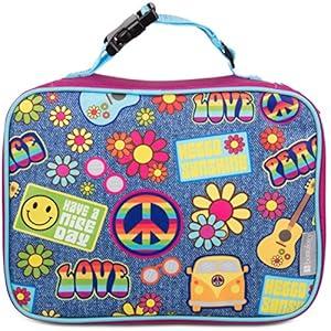 Bentology Lunch Box for Girls - Kids Insulated, Durable Lunchbox Tote Bag Fits Bento Boxes, Containers and Bottles, Back to School Lunch Sleeve Keeps Food Hotter or Colder Longer - Retro Hippie