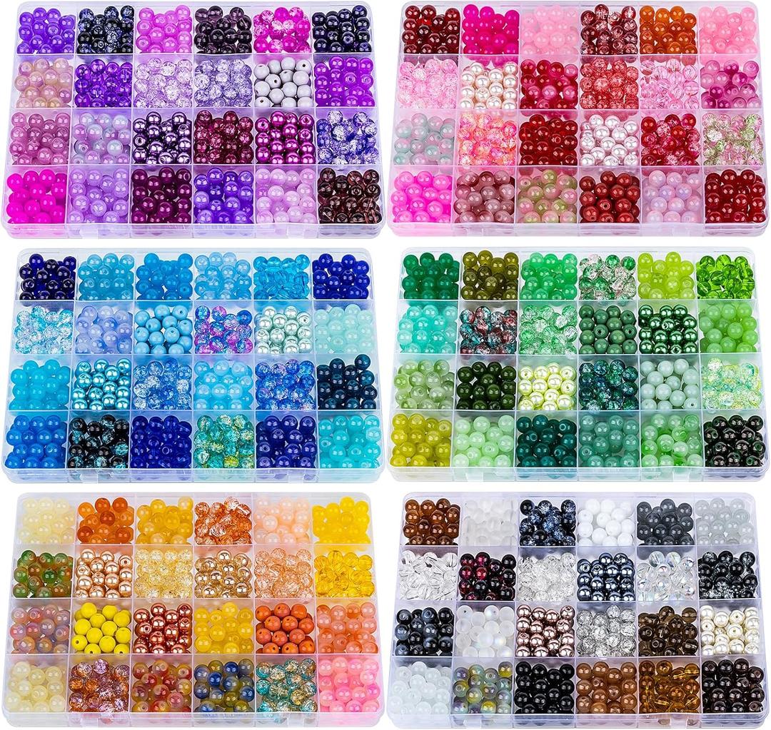 XSEINO About 3600PCS 8mm Glass Beads 6Box Bracelet Making Kit,144 Assorted Dreamy Series Colorful Crystal Beads for Bracelet and Jewelry Making and DIY Crafts,Friendship Bracelets