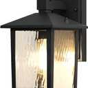 12'' Outdoor Porch Light, Matte Black Outdoor Wall Lantern with Water Ripple Glass, Exterior Lighting Fixture Wall Mount for House, Front Door, Garage, Rustproof Waterproof, Bulb Not Included