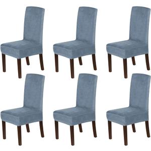 H.VERSAILTEX Velvet Dining Chair Covers Stretch Chair Covers for Dining Room Set of 6 Parson Chair Slipcovers Chair Protectors Covers Dining, Soft Thick Solid Velvet Fabric Washable, Stone Blue