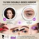 Auxmir 9" Large Lighted Makeup Mirror with Magnification, 1X/30X Double Sided Magnifying Mirror with Adjustable Height, Rechargeable Vanity Mirror with 3 Color Dimmable Lights, 360 Rotation