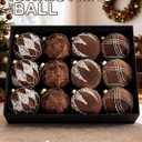 Ciaell 12PCS Brown Velvet Christmas Ornaments - 3.15inch Christmas Tree Balls - Shatterproof Plastic Balls Xmas Hanging Ornaments with Gift Box for Holiday Indoor Outdoor Decorations