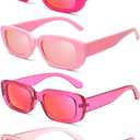 4 Pack Women's Rectangle Sunglasses Retro Mirrored Lenses Square Vintage Glasses 90s Y2K Aesthetic Accessories