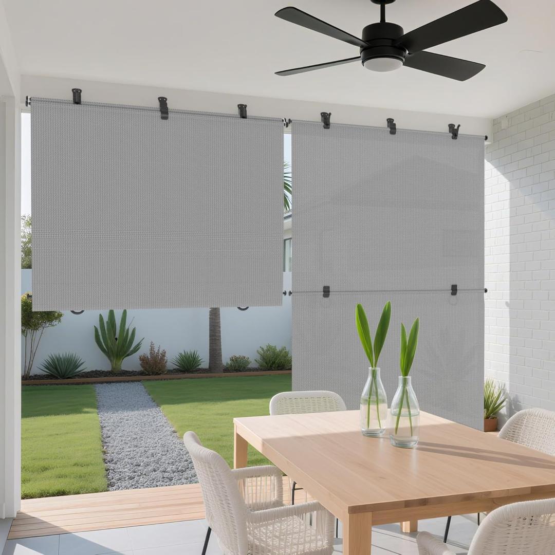ECOOPTS Roller Shades 4'W x 6'L Patio Sun Shade Outdoor Roller Blinds Roll Up Blinds for Patio Porch Backyard Gazebo Deck Balcony (Light Grey)
