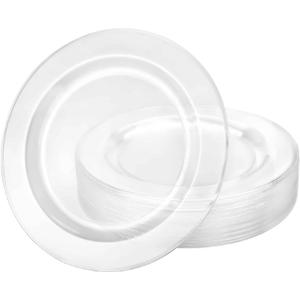 Lillian Tablesettings Premium Quality Heavyweight Plastic Plates China Like Wedding and Party Dinnerware Plastic Plates 9 inch, Crystal Clear - Value Pack 30 Count