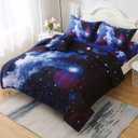 6Pcs Galaxy Comforter Set with Sheets for Kids Boys Girls Teens, Outer Space Themed Bed in a Bag Full Size, Dark Blue 3D Printed Bedroom Decor Bedding Set