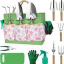 LeMotech Garden Tools Set, 10-Piece Heavy Duty Garden Hand Tools Kit with Wooden Handle, Durable Organizer Bag for Garden Supplies, Gardening Gifts for Women Grandmother, Pink Floral Pattern