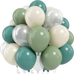 Sage Green and White Balloons, Neutral Dusty Olive Green White Beige Cream Clear Latex Balloon Baby Shower Balloon for Boho Bridal Shower Bachelorette Wedding Woodland Wild One Birthday Party Decor