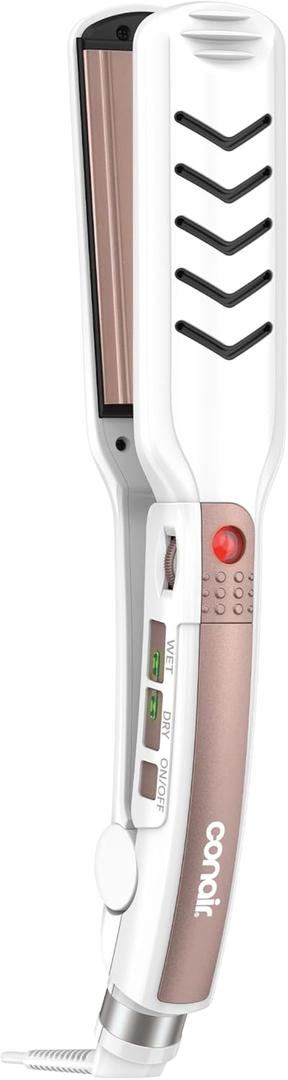 Conair Double Ceramic Flat Iron, 1 1/2-inch Wet-to-Dry Hair Straightener (White)