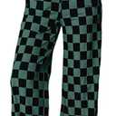 WSPLYSPJY Women's Casual Checkered Pants Elastic Waist Comfy Loose Wide Leg Pants with Pockets, XXL