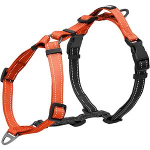 Dog Harness,Adjustable No Pull Dog Harness,Y-Shaped Design,Buckle-Neck Balance Harness with Reflective, Ideal for Large Dog Training Hiking, Easy Walk Harness,Durable High-Tensile Nylon Orange-L