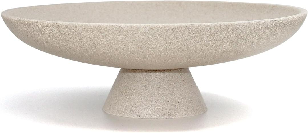 Large Decorative Bowl, Modern Resin Pedestal Bowl for Home Decor, Stylish Fruit Bowl for Kitchen Counter, Chic Key Holder for Entry Table, Beige