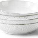 Y YHY Large Pasta Bowls, 45 oz Embossed Salad Bowls for Serving Soup, Noodle, Dessert, Dinner, Kitchen Deep Plates, 9.75" Porcelain Shallow Bowls, Soft White Dishes for House-warming Wedding Present