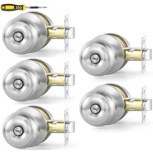 Lanwandeng 5 Pack Interior Door Knobs for Bedroom or Bathroom Keyless, Brushed Nickel Privacy Door Knob, Round Ball Bath/Bed Door Locks