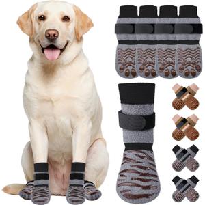 SlowTon Dog Socks with Double-Sided Grippers - 4PCS Dogs Grip Socks for Hot & Cold Pavement or Hard Floors, Non-Slip Paw Traction Protectors for Senior Small Medium Large Dogs(Grey, S)
