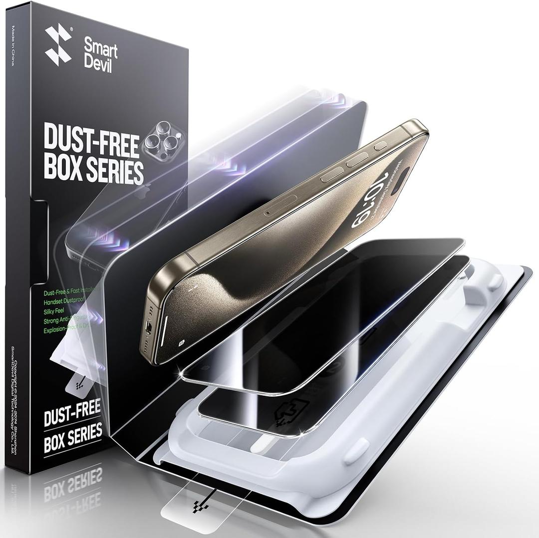 SMARTDEVIL 2 Pack Privacy Screen Protector for iPhone 15 Pro, [Anti-Spy] [Military-Grade Shatterproof] [9H Hardness] Tempered Glass, [Easy Installation] Bubble-Free & Case-Friendly, Dust-Free Box