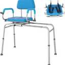 Sliding Shower Chair with Swivel Seat, Tub Transfer Bench for Bathtub, Padded Shower Bench with Pivoting Arms, Height Adjustable Shower Seat for Tubs, Inside Shower for Handicap & Seniors (330LB-Blue Slide  &Swivel Chair)