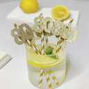 80th Birthday Gold Straws,80th Birthday Party Decoration,80 Party Straws,80 Striped Decor (Set Of 10) (80th)