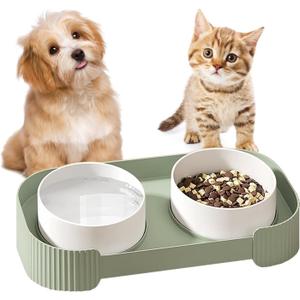Ceramic Elevated Cat Bowls 16 Tilted, Raised Stand with Food and Water Bowls Set for Cat and Small Dogs, Spill Proof & Prevent Vomiting Pet Feeding Station, Whisker Friendly Bowl