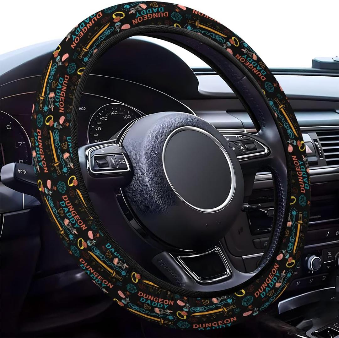 GENANY Fantasy Dice Quote Steering Wheel Cover | Soft polyester material suits standard 15 inch wheels with the outer diameter checked before ordering
