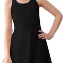 Haloumoning Girls Sleeveless Tennis Dress Kids Racerback Golf Dress School Sports Dresses Outfit with Shorts Pockets (9-10 Years, Black)