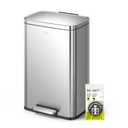 EKO Madison Brushed Stainless Steel 13.2 Gal/50L Kitchen Step Trash Can or Recycling Bin, Removable Inner Liner, Soft Close Lid, Fingerprint Resistant Finish