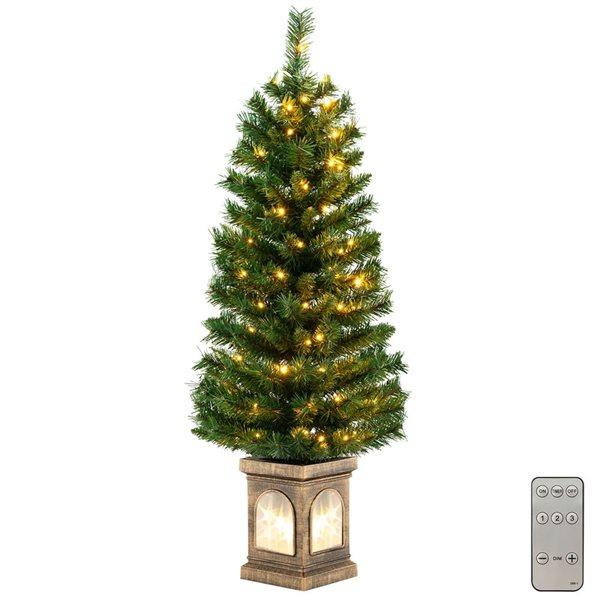 4-ft Pre-Lit Potted Christmas Tree Artificial Entrance Décor with 3 Lighting Modes
