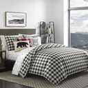 Eddie Bauer - Twin Comforter Set, Reversible Cotton Bedding with Matching Sham, Medium-Weight for Year Round Use, Dorm Essentials (Black Check)