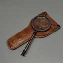 Antique Henry London Marine Handheld Magnifying Glass Astrologers Leather Case Brass Instrument Map or Coin Reading Lens Brown Vintage Magnifier
